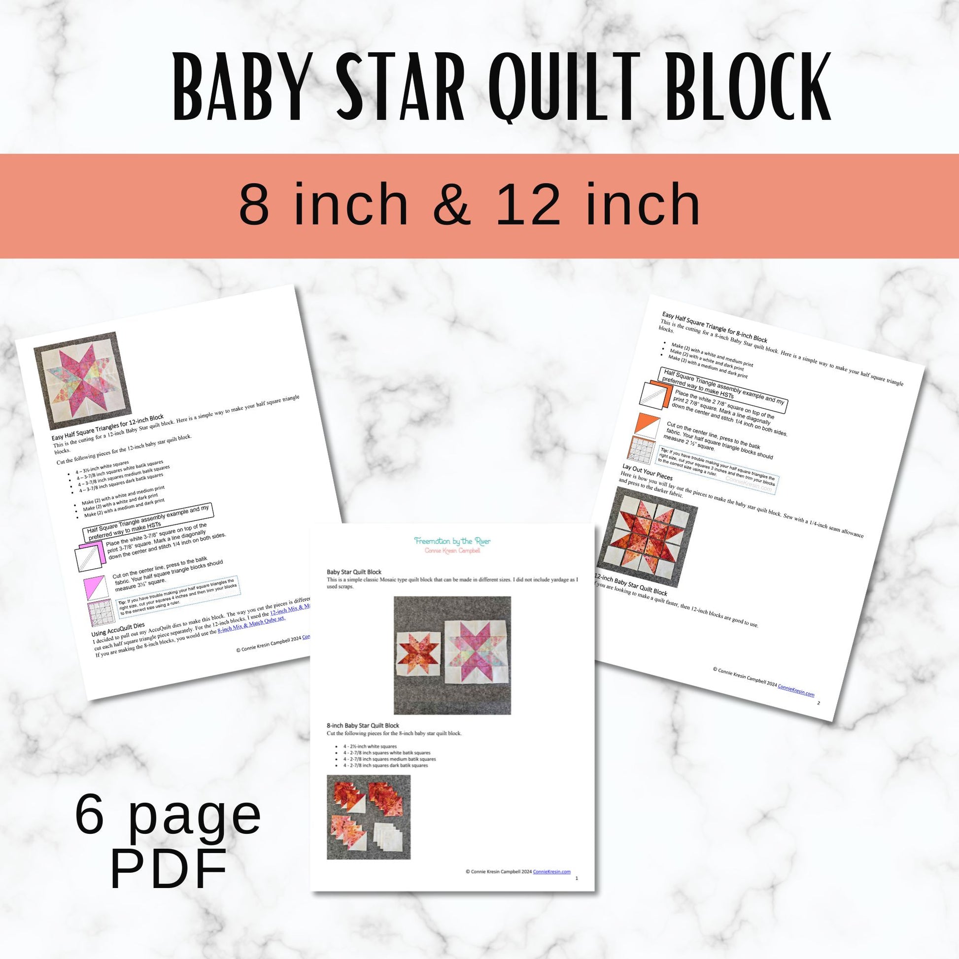 Baby Star quilt block PDF 2 sizes