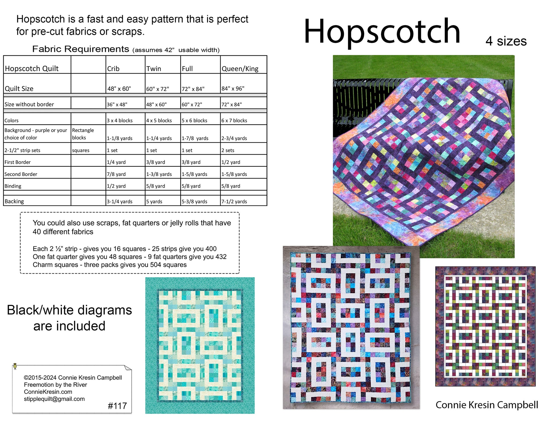 Hopscotch quilt in 4 sizes