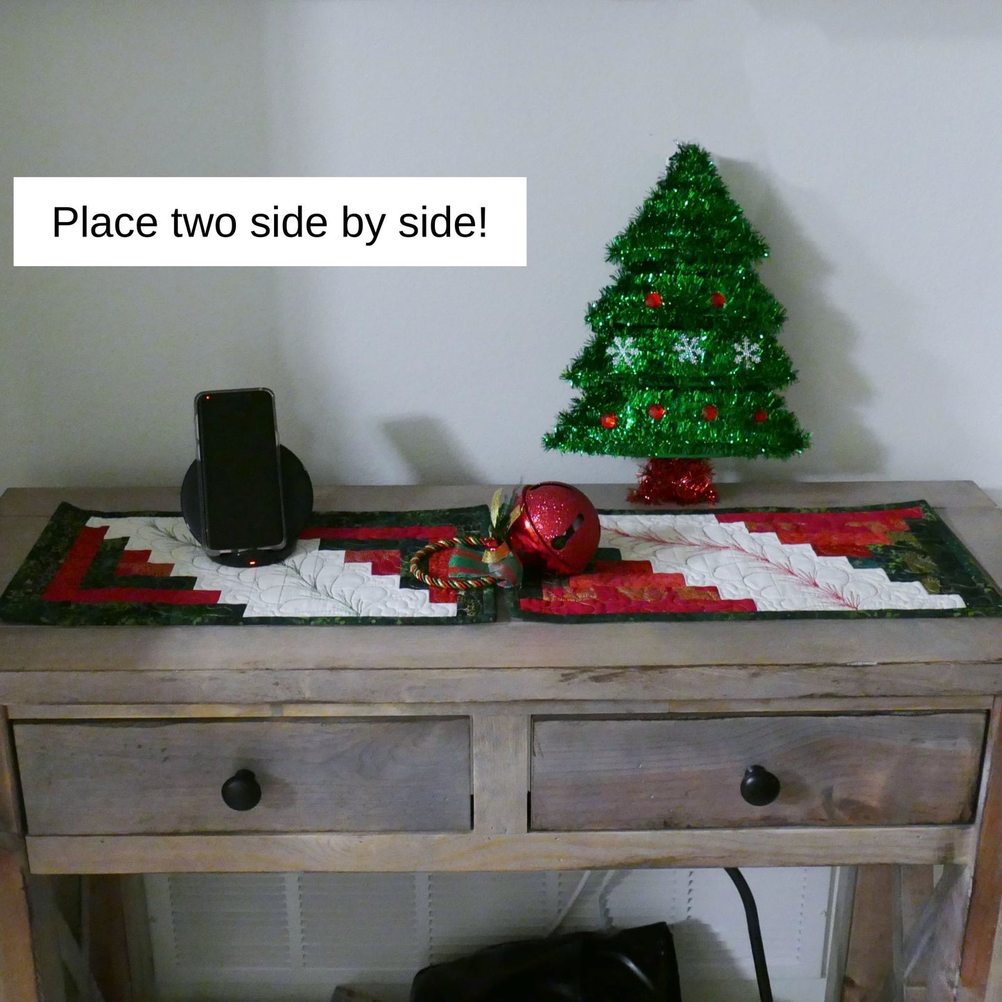 Mini Log Cabin table runner with quilted feather design PDF