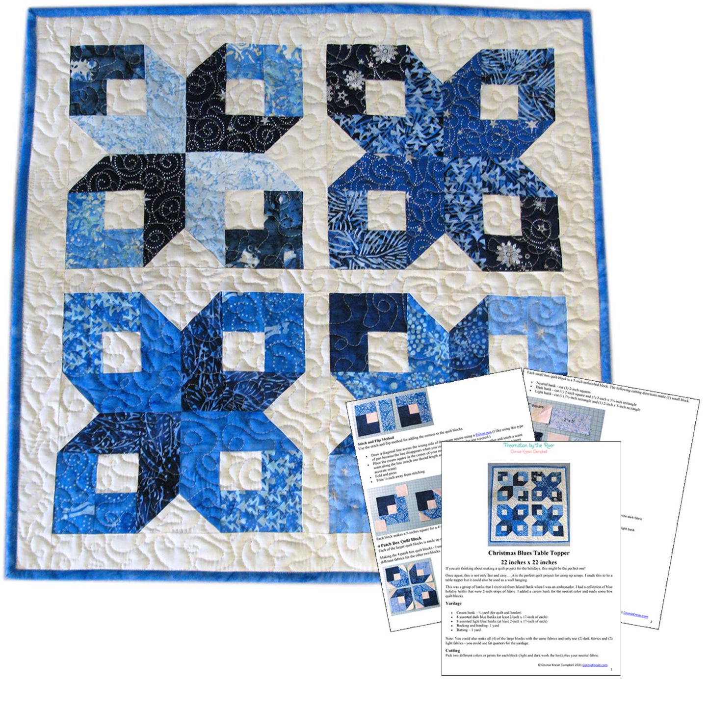Blue Christmas table topper PDF tutorial