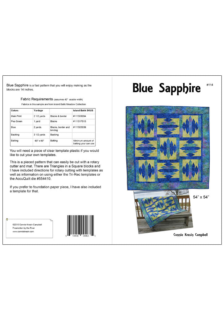 Blue Sapphire quilt pattern is fast and easy to make using the templates provided - pattern cover