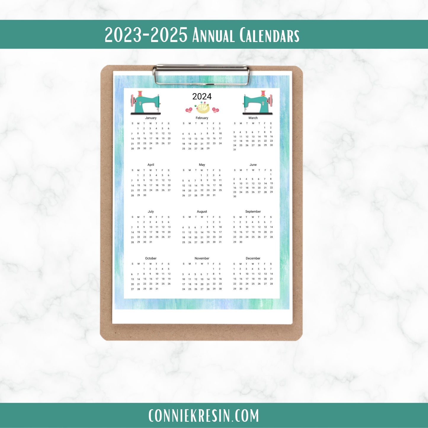 Teal Quilting Calendar and Planner