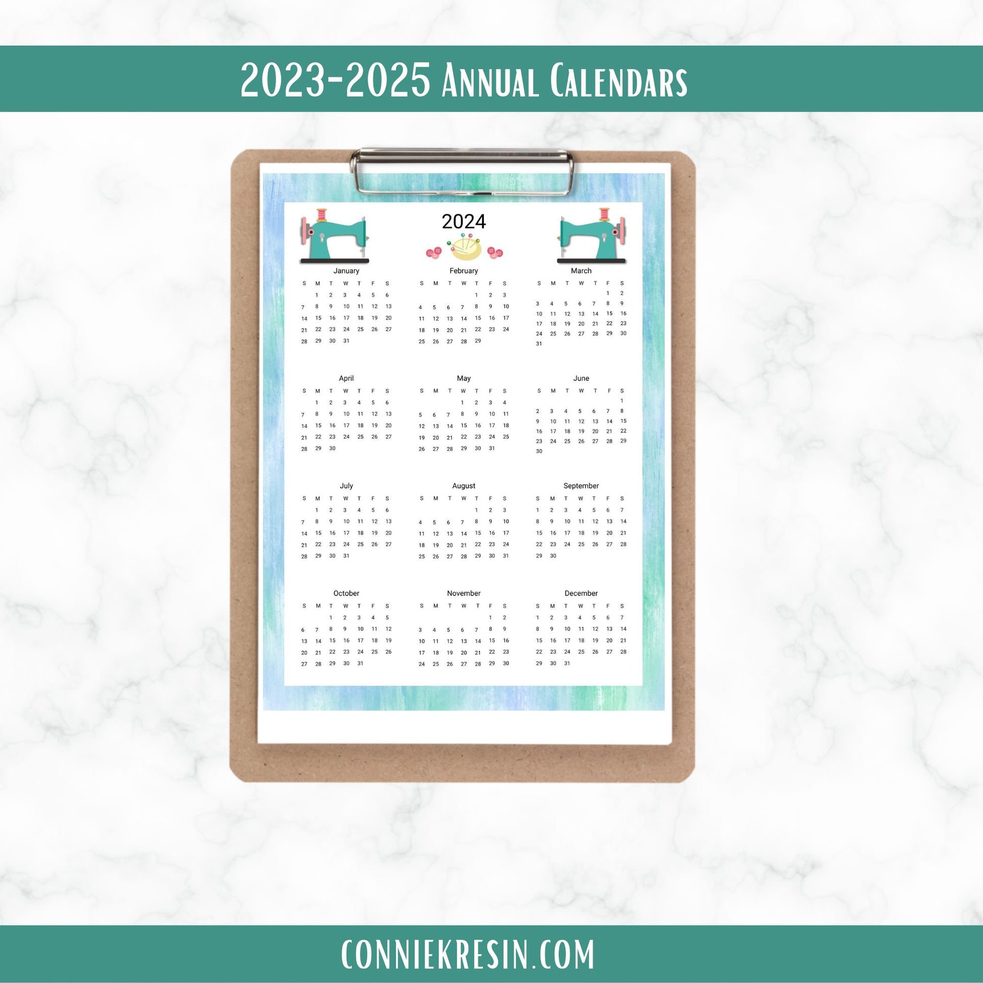 Teal Quilting Calendar and Planner