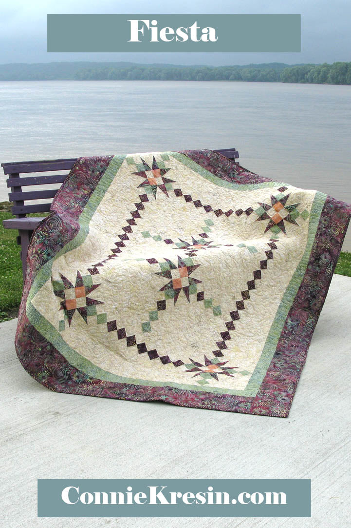 Fiesta is a beautiful quilt pattern that uses the Tri-rec ruler or the template included in the pattern