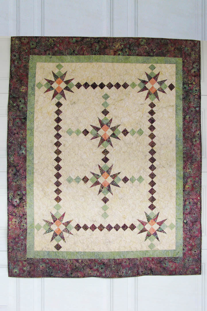 Fiesta is a beautiful quilt pattern that uses the Tri-rec ruler or the template included in the pattern
