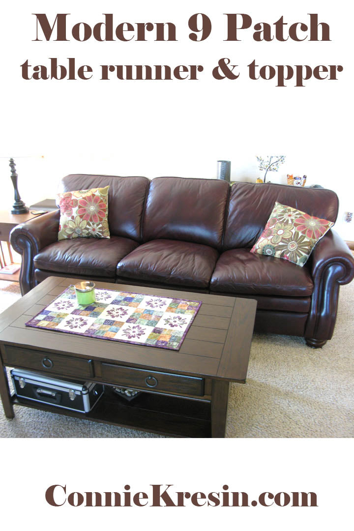 Modern 9 patch table runner and table topper pattern with applique