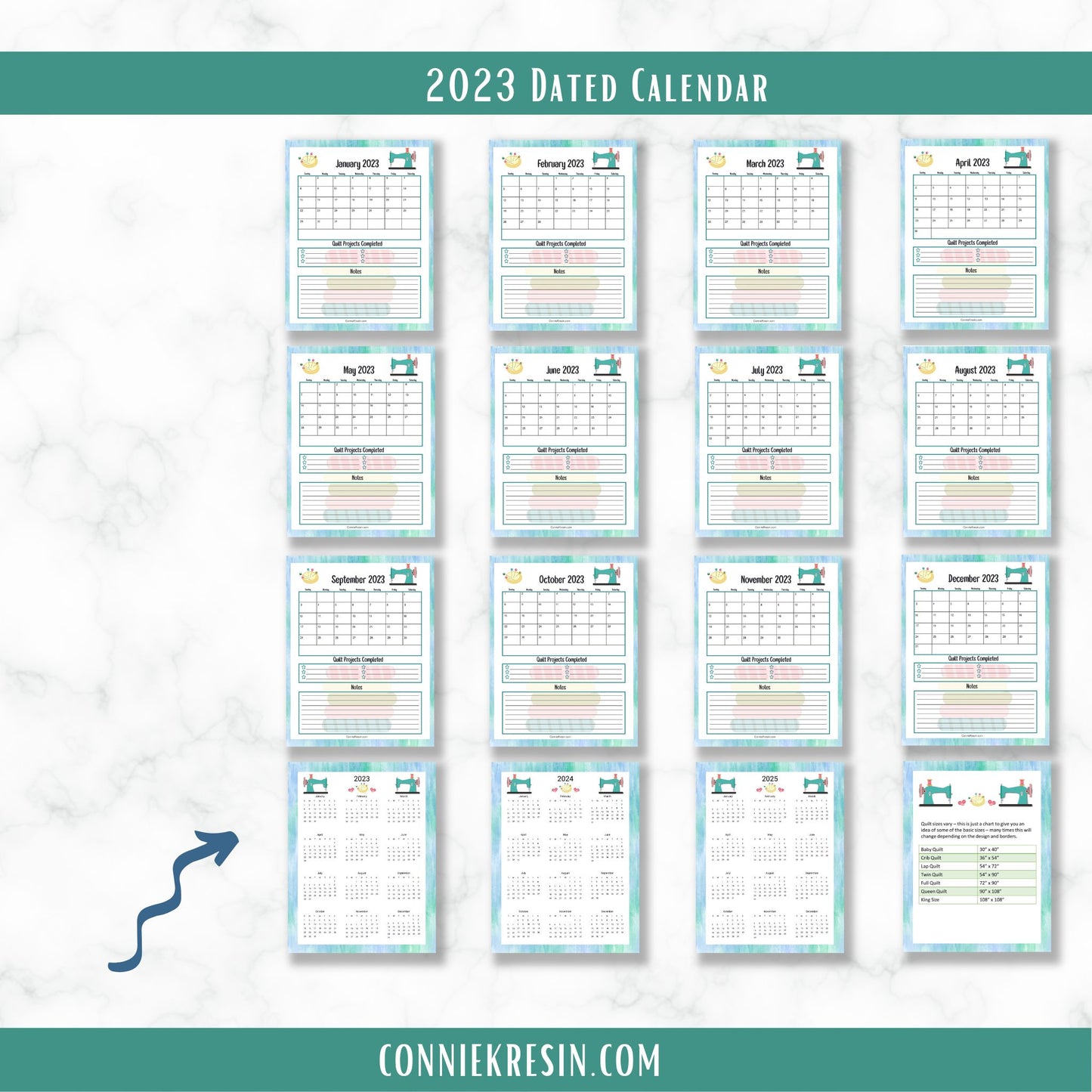Teal Quilting Calendar and Planner