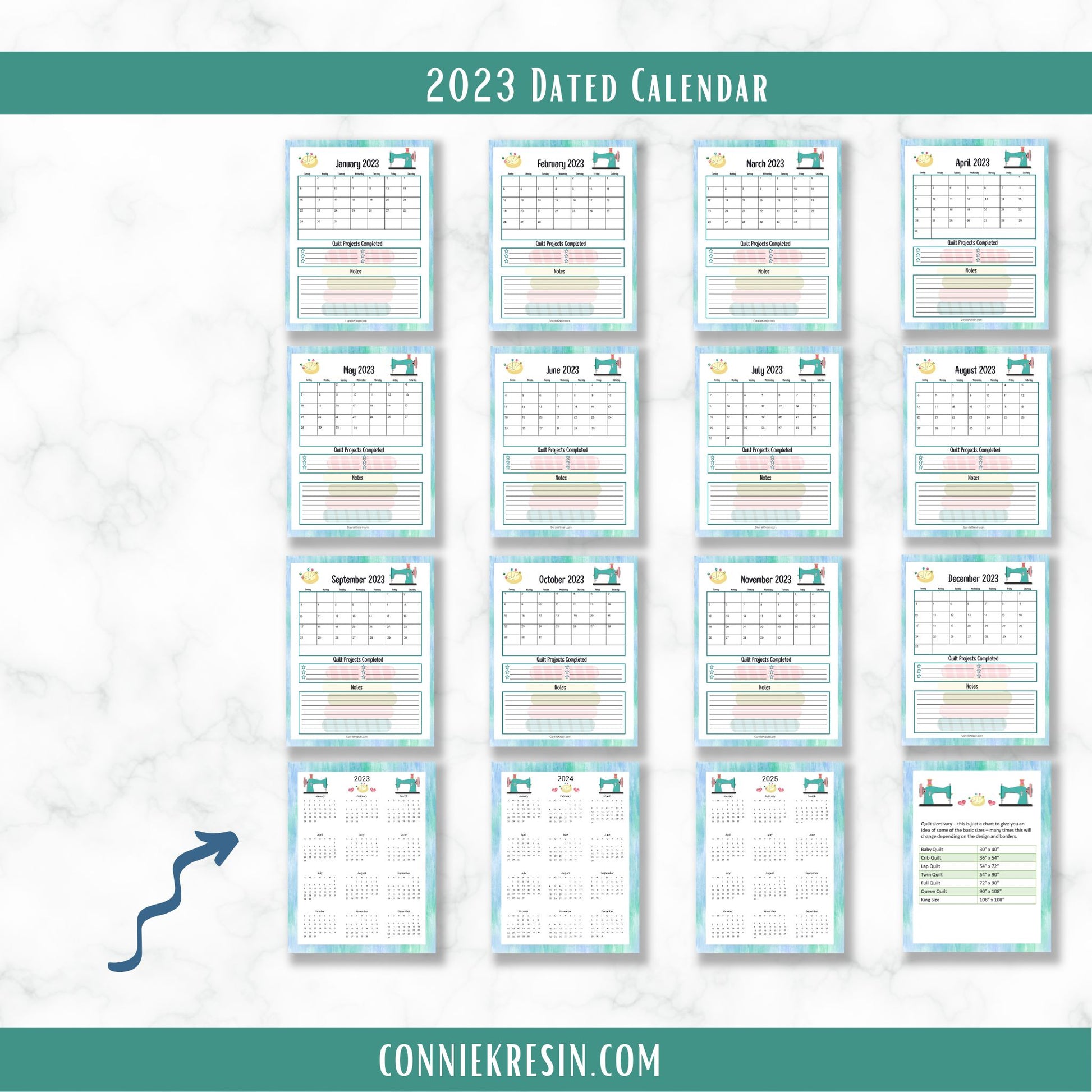 Teal Quilting Calendar and Planner