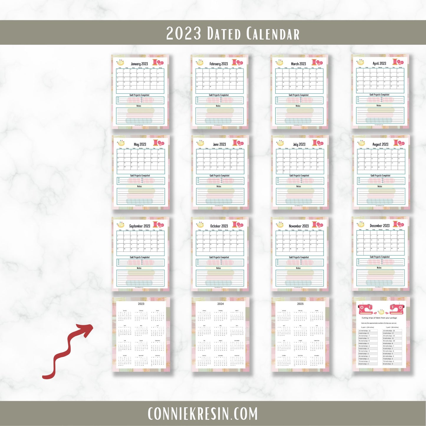 Quilt Planner Calendar Peach Green