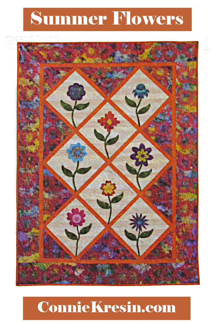 Summer flowers applique quilt with 8 full size flowers