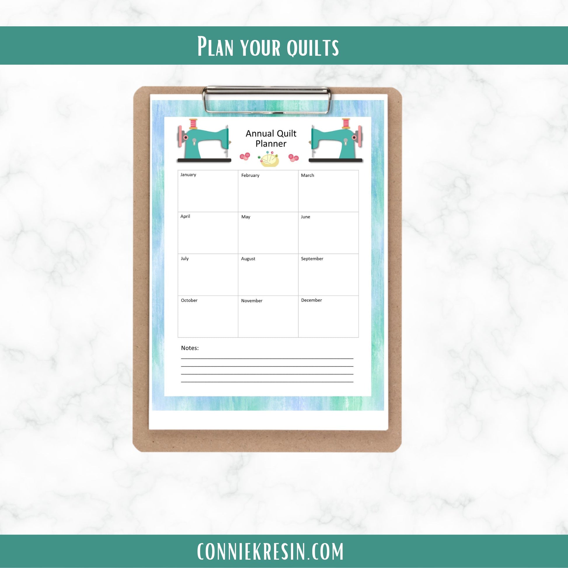 Teal Quilting Calendar and Planner