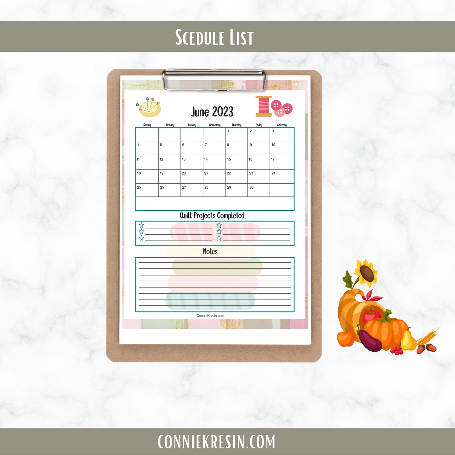 Quilt Planner Calendar Peach Green