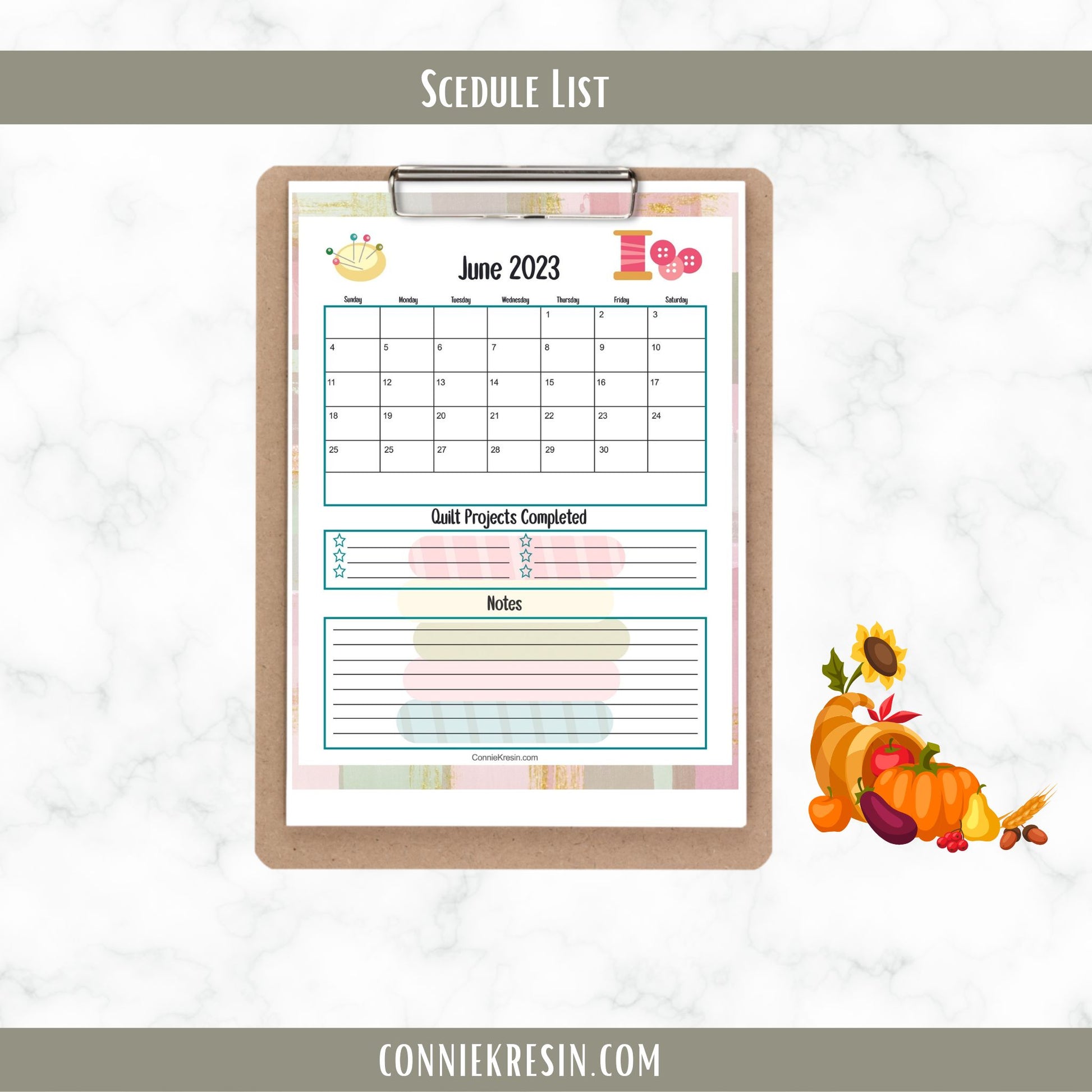 Quilt Planner Calendar Peach Green