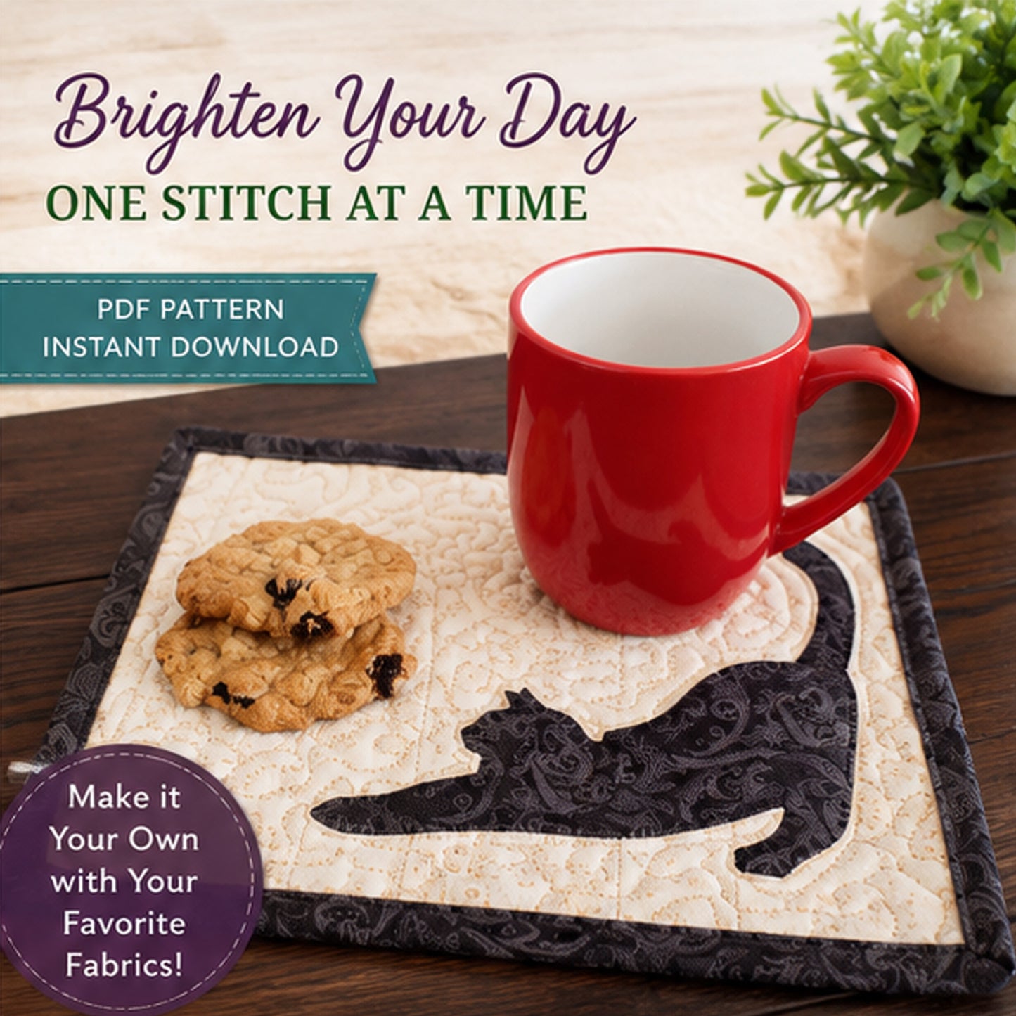 Easy Cat Applique Patchwork Table Runner
