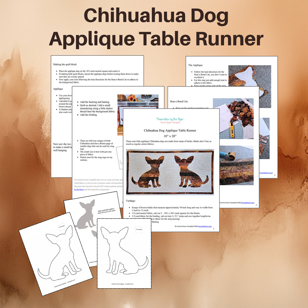 Chihuahua Dog Applique Table Runner PDF Quilt Pattern – Connie Kresin ...