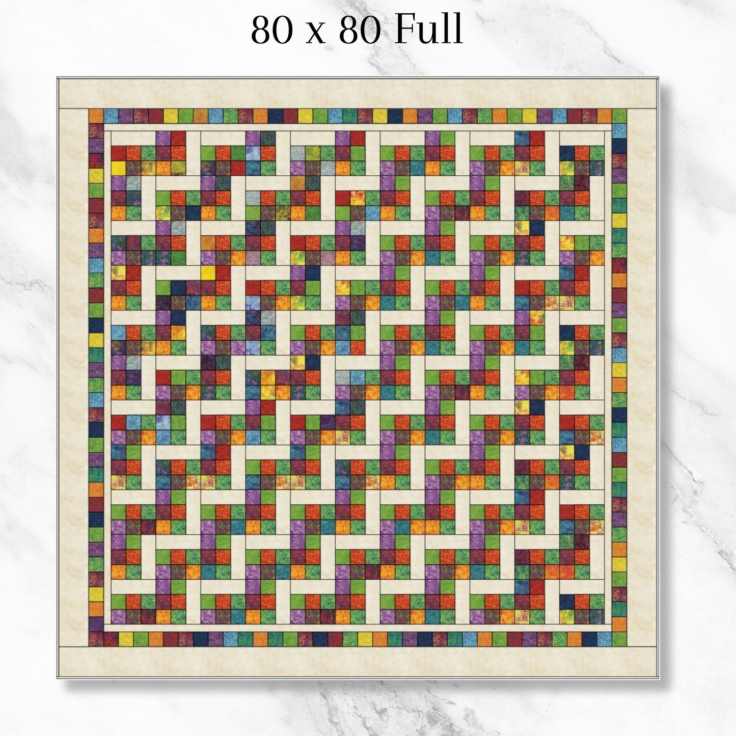 Confetti Steps quilt pattern in 5 different sizes.