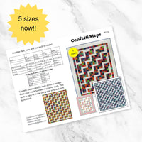 This is a fast and easy quilt pattern that you will have fun making. Confetti Steps uses strip sets, jelly roll or scraps from your stash to make a colorful quilt.