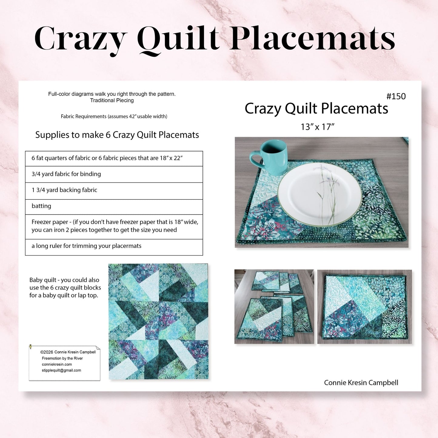 Crazy Quilt Placemats Quilt Pattern PDF