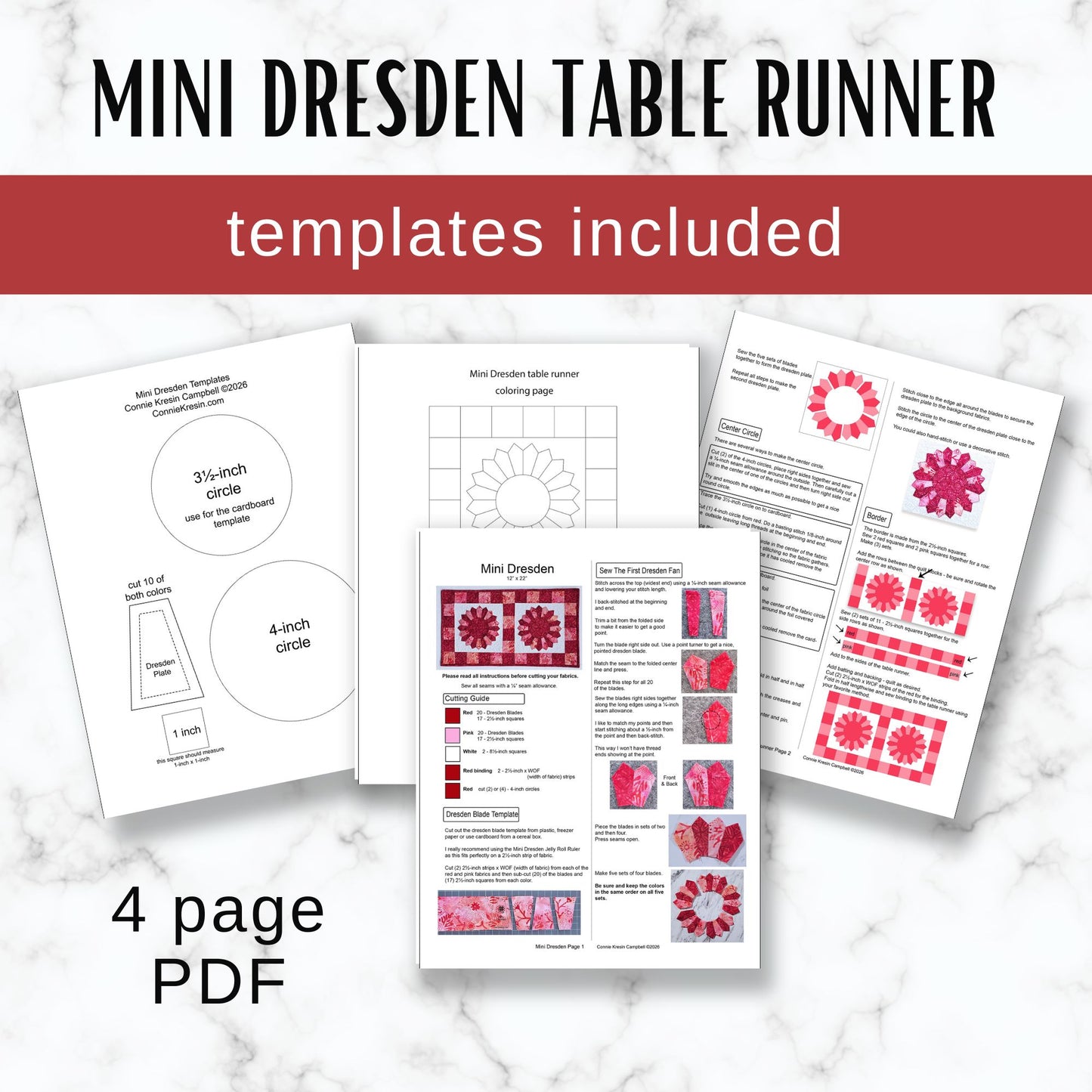 Mini Dresden table runners quilt PDF