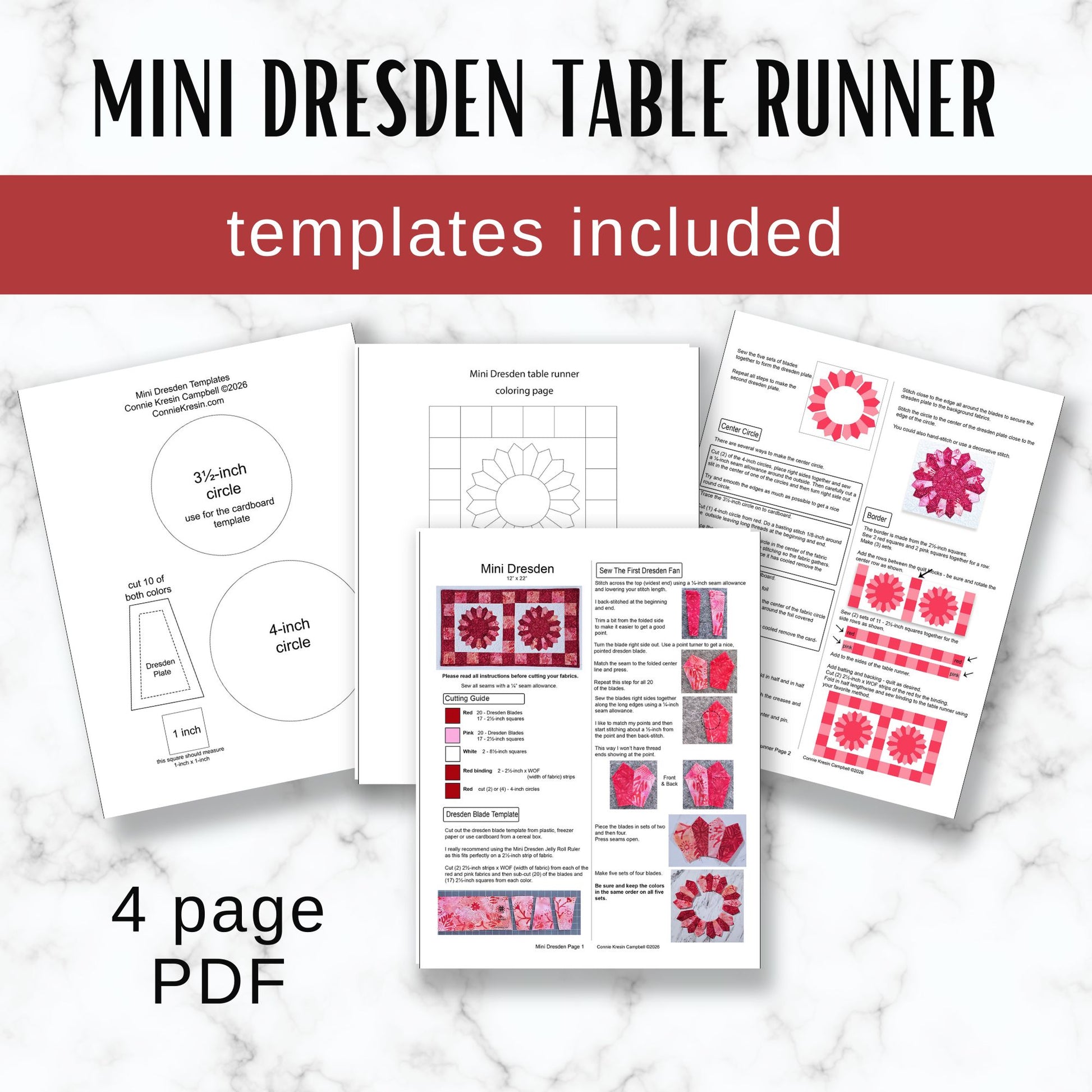 Mini Dresden table runners quilt PDF