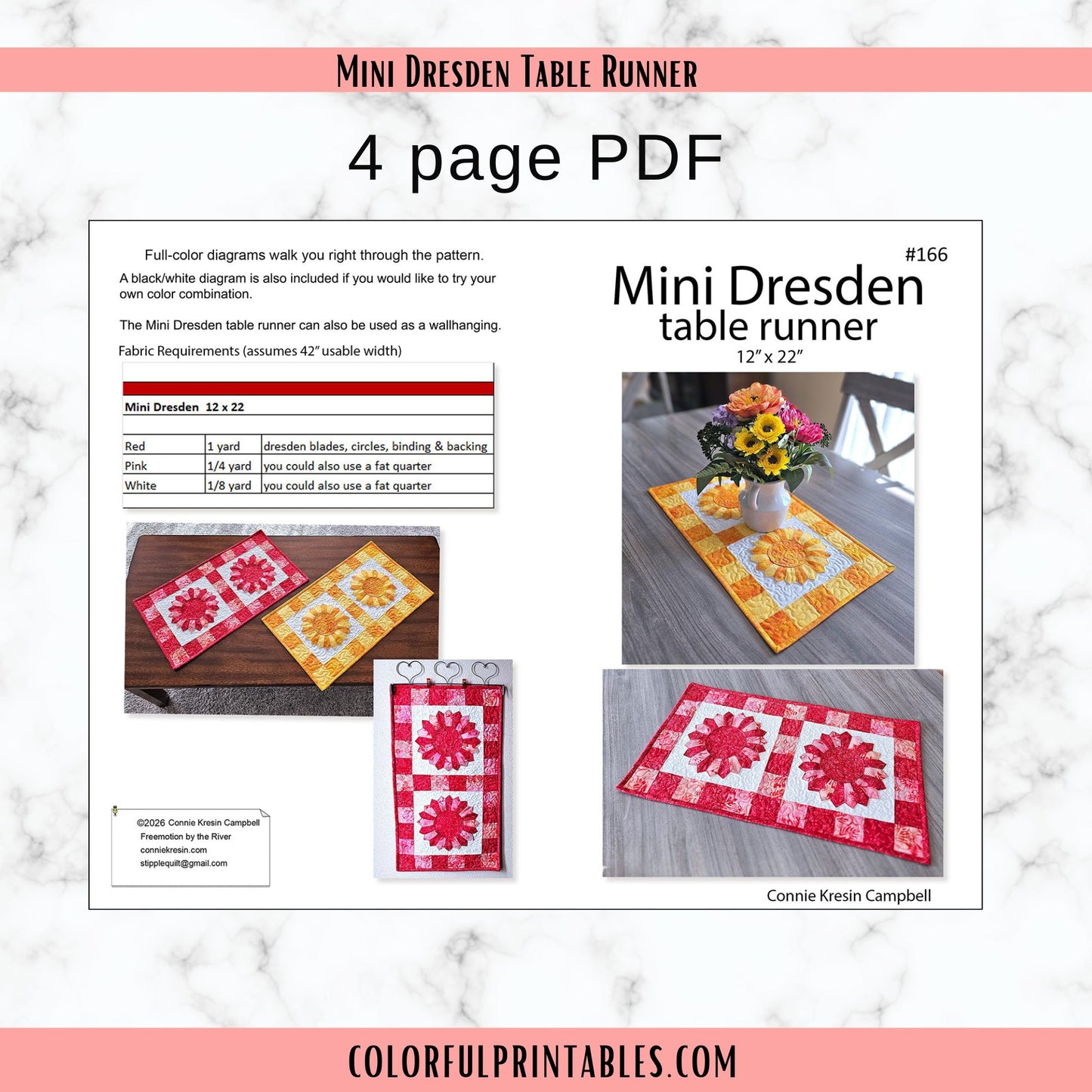 Mini Dresden table runners quilt PDF