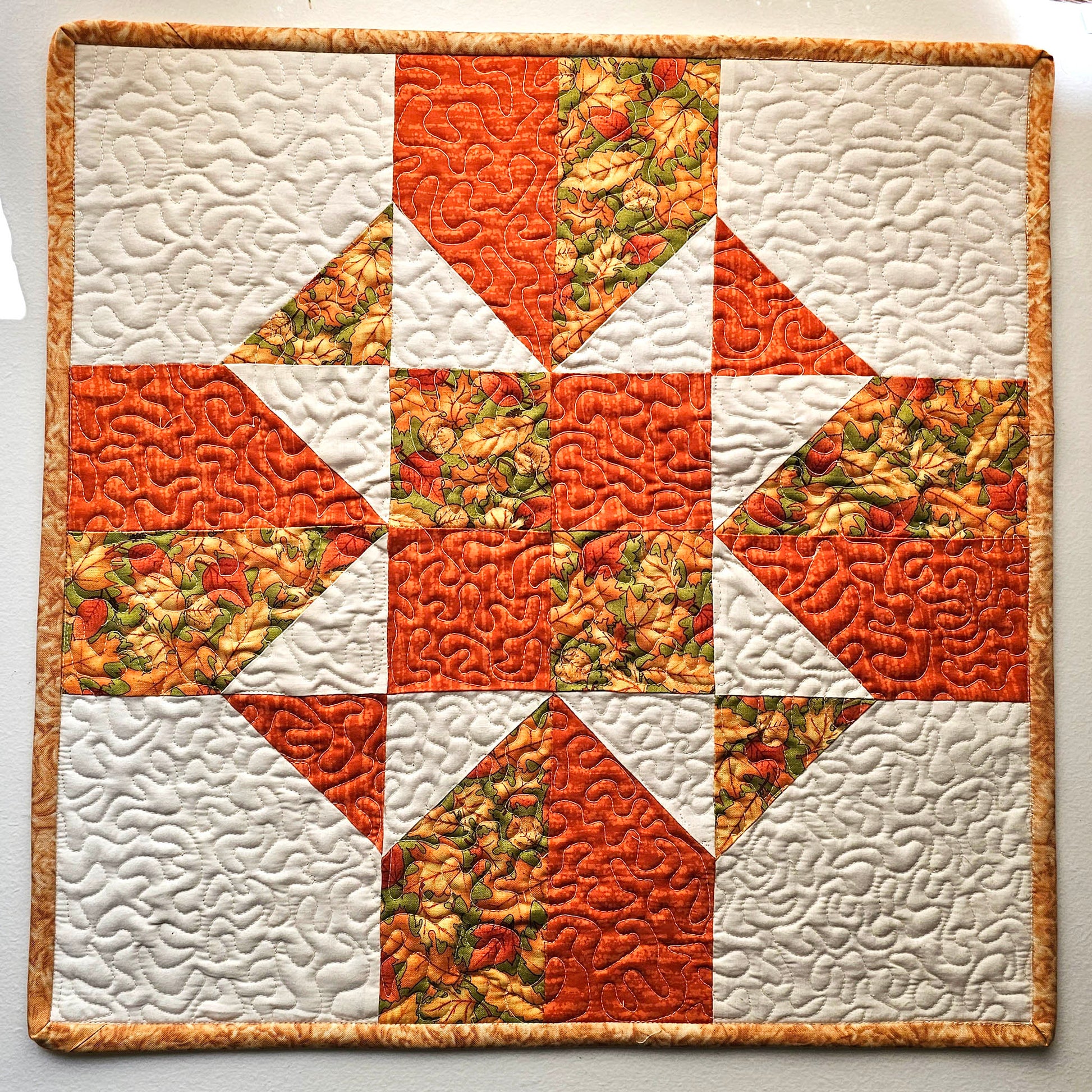 Orange Fall Four Patch Table Topper closeup