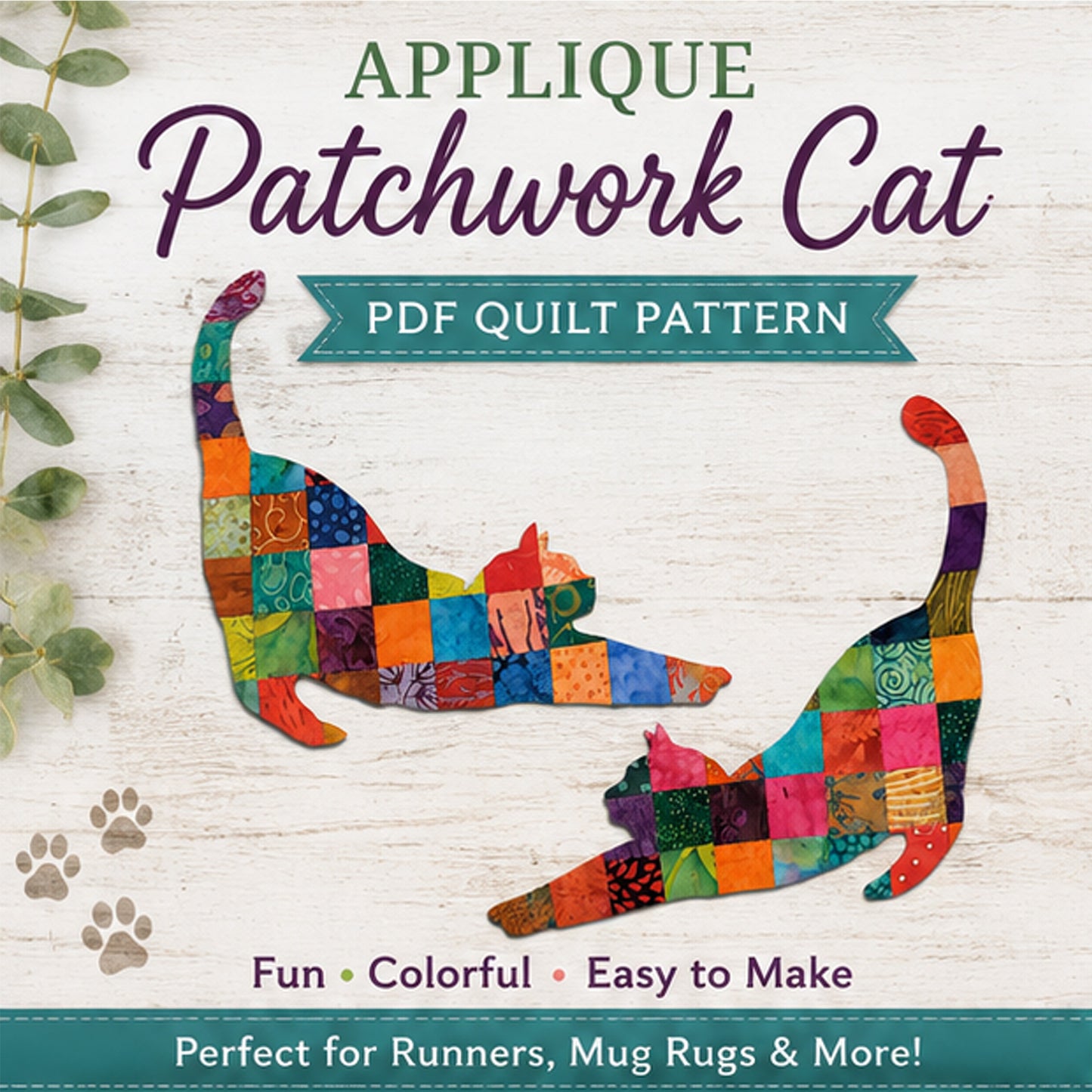 Easy Cat Applique Patchwork Table Runner