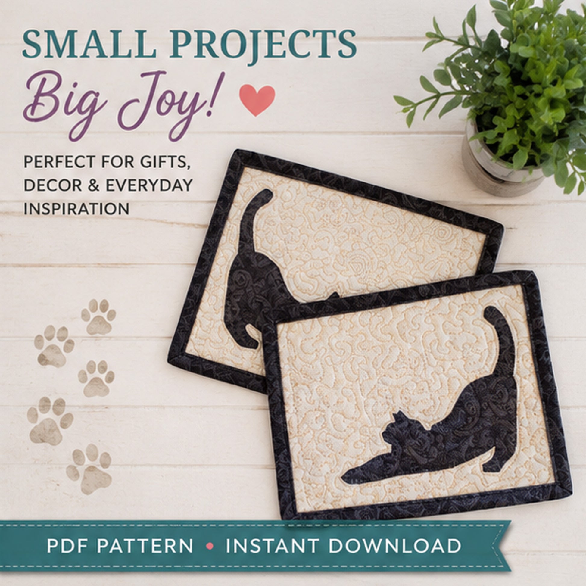 Easy Cat Applique Patchwork Table Runner