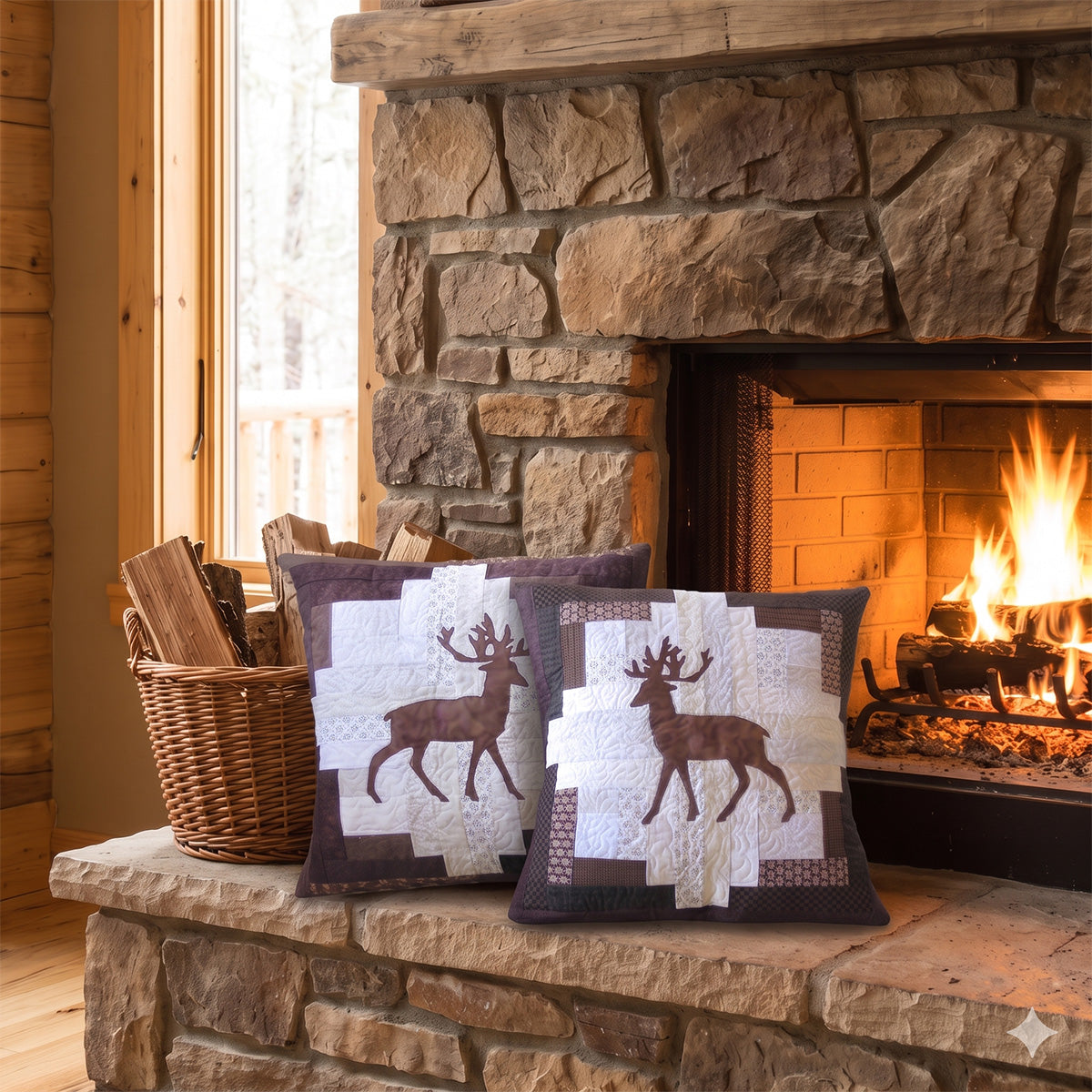 Deer Applique Log Cabin Pillow & Mug Rug PDF Quilt Pattern