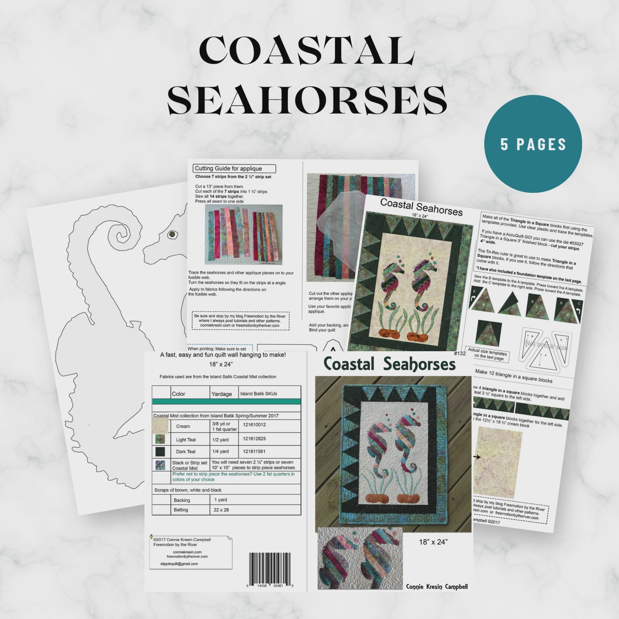 Coastal Seahorses Applique PDF