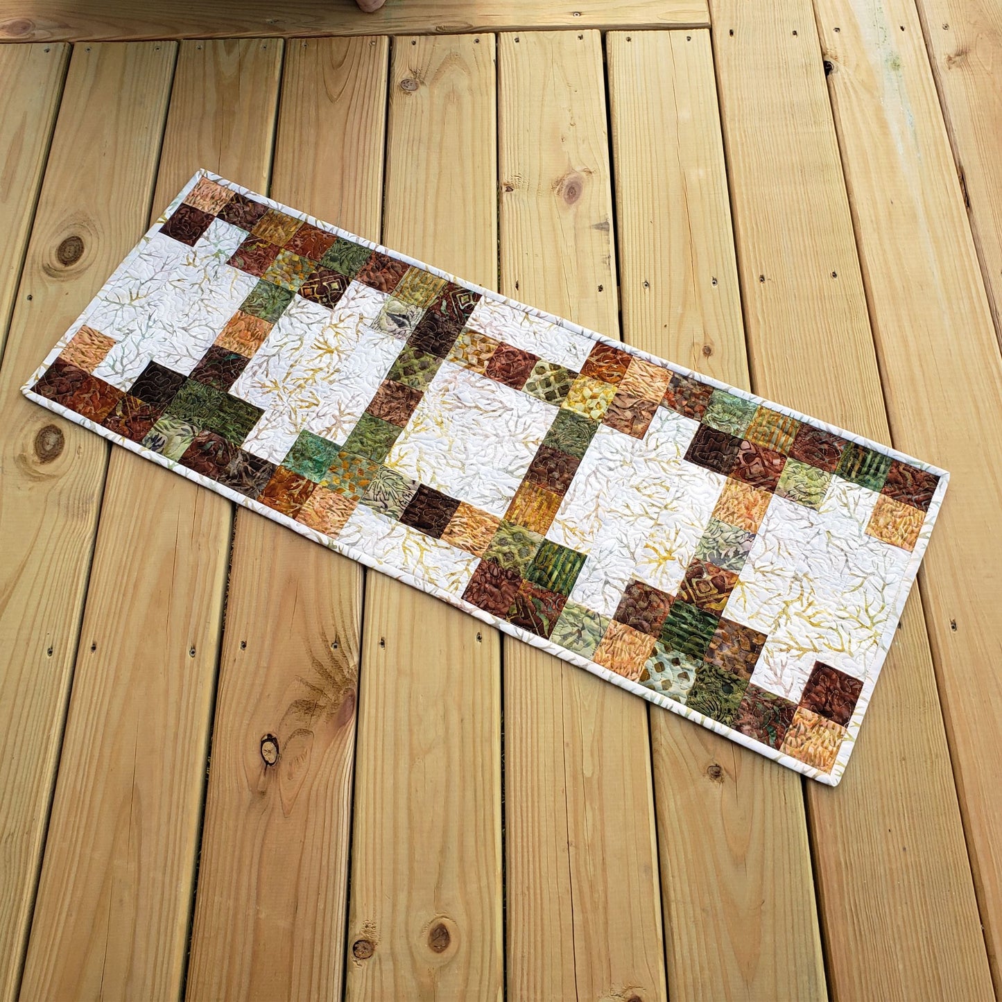 Batik Table Runner in brown and green