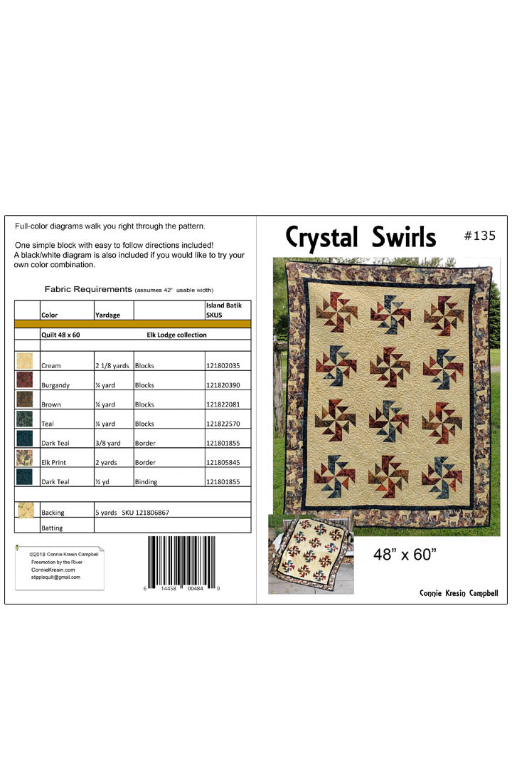 Crystal Swirls quilt pattern cover and yardage