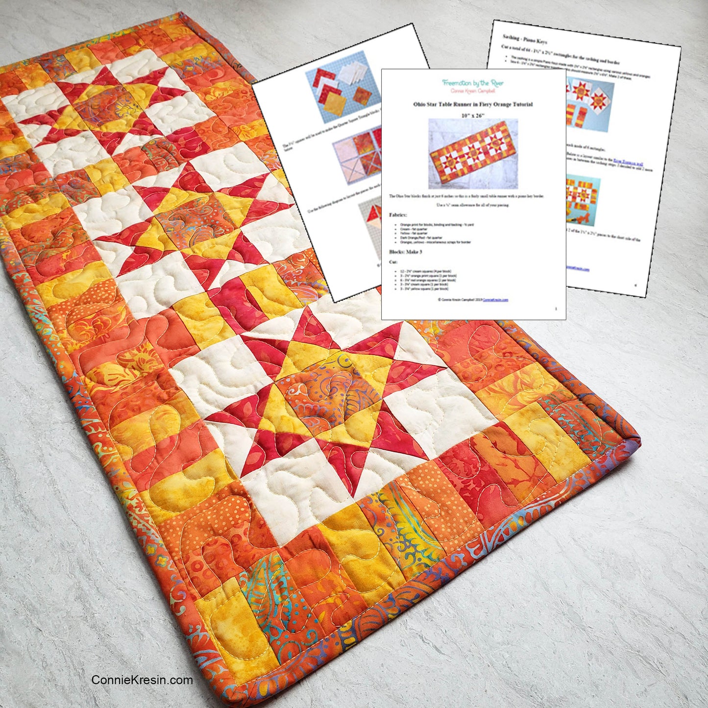 Fiery Orange Ohio Star Table Runner PDF