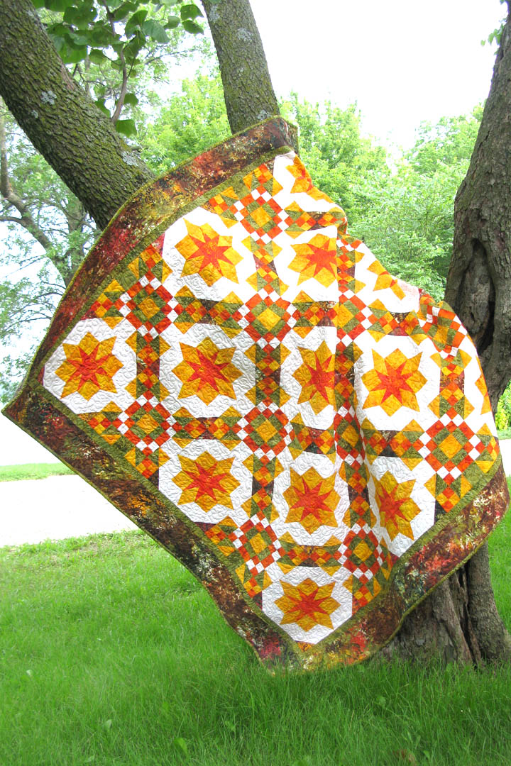 Golden Sunset Quilt pattern come with full color diagrams of each step in making the quilt PDF