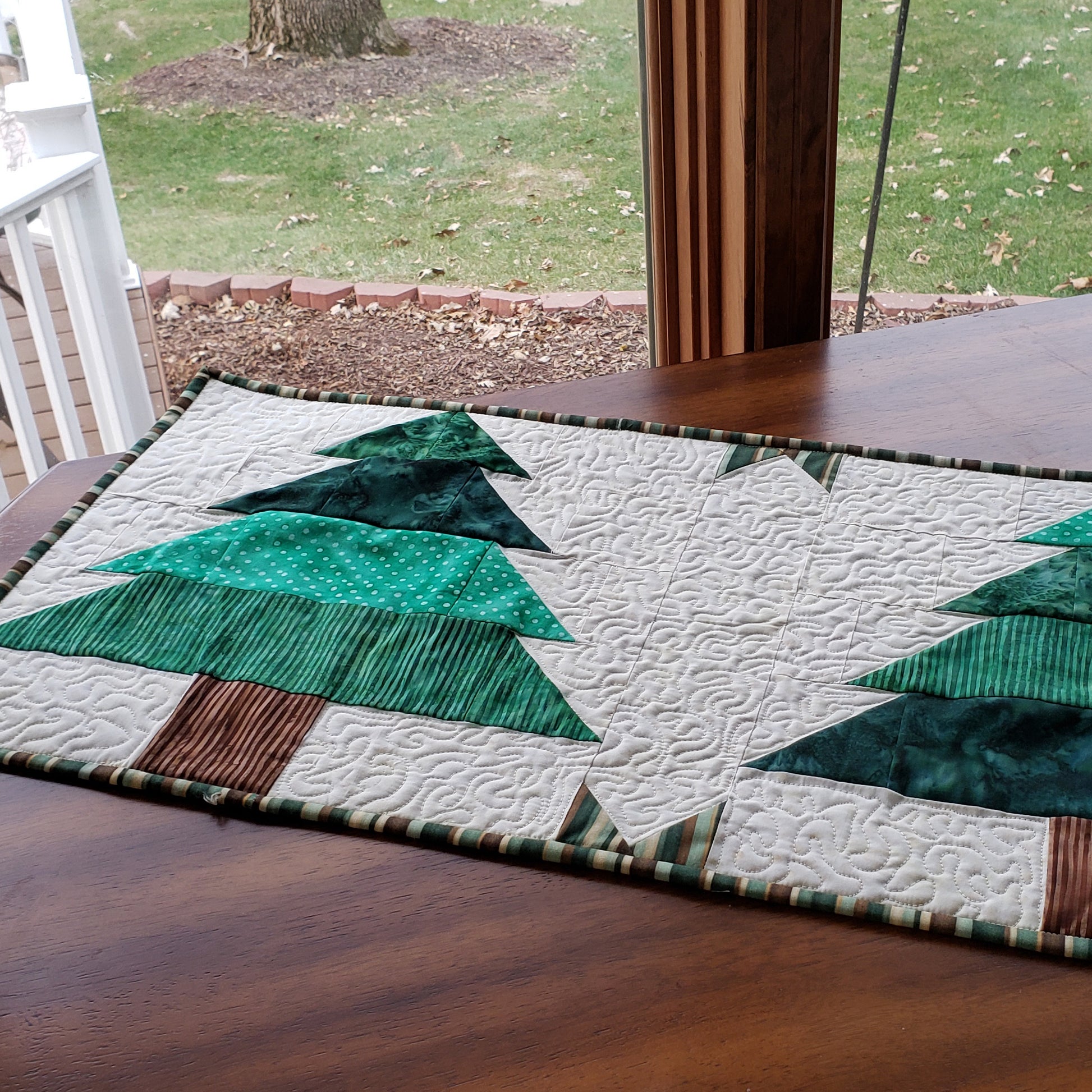 Closeup of Christmas Tree table runner