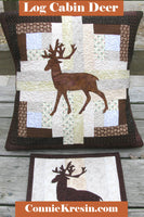 Applique deer on a log cabin block pillow that is 16 x 16 and a mug rug you can also make