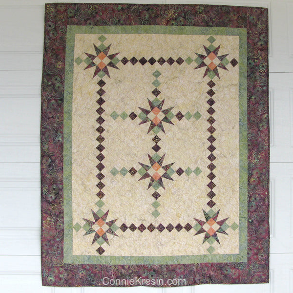 Fiesta is a beautiful quilt pattern that uses the Tri-rec ruler or the template included in the pattern