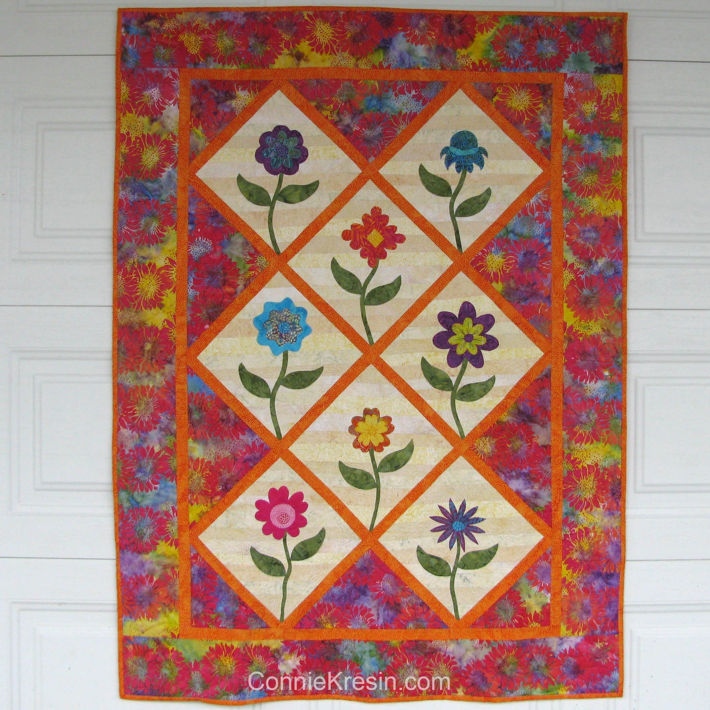 Summer flowers applique quilt with 8 full size flowers