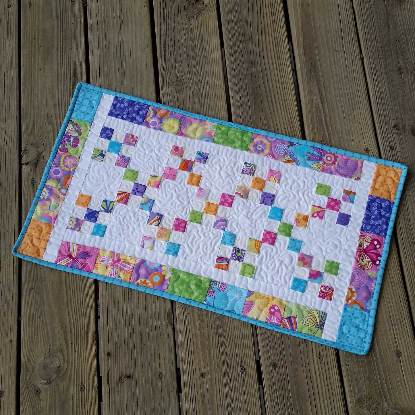 Scrappy 9-patch Irish Chain Table Runner