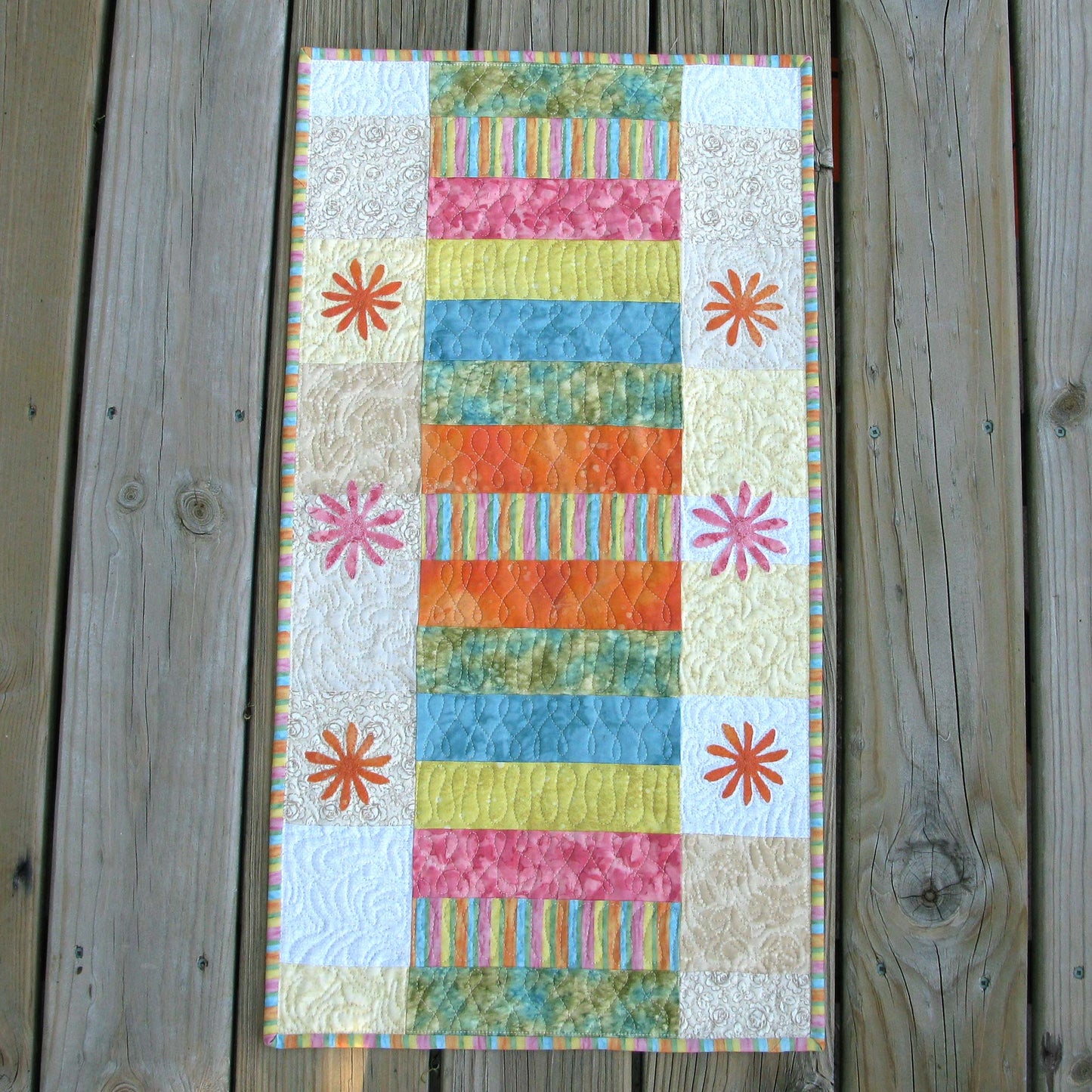 Sherbet Stripes applique tablerunner