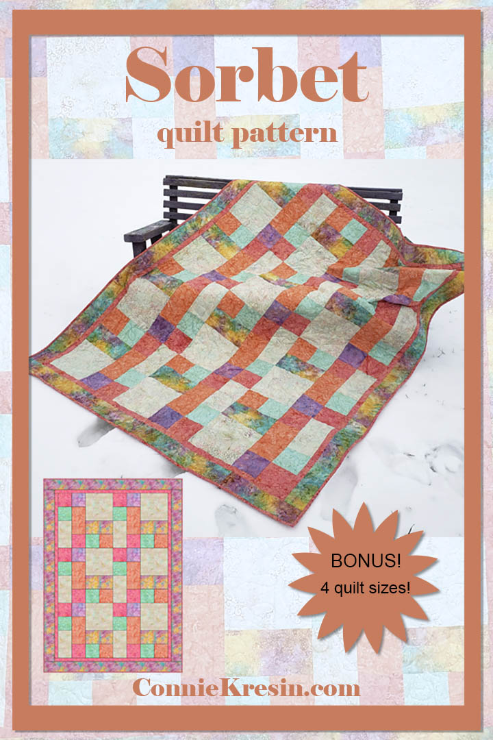 Sorbet quilt pattern makes 4 different sizes of quilts and is fast and easy to make. Beginner pattern