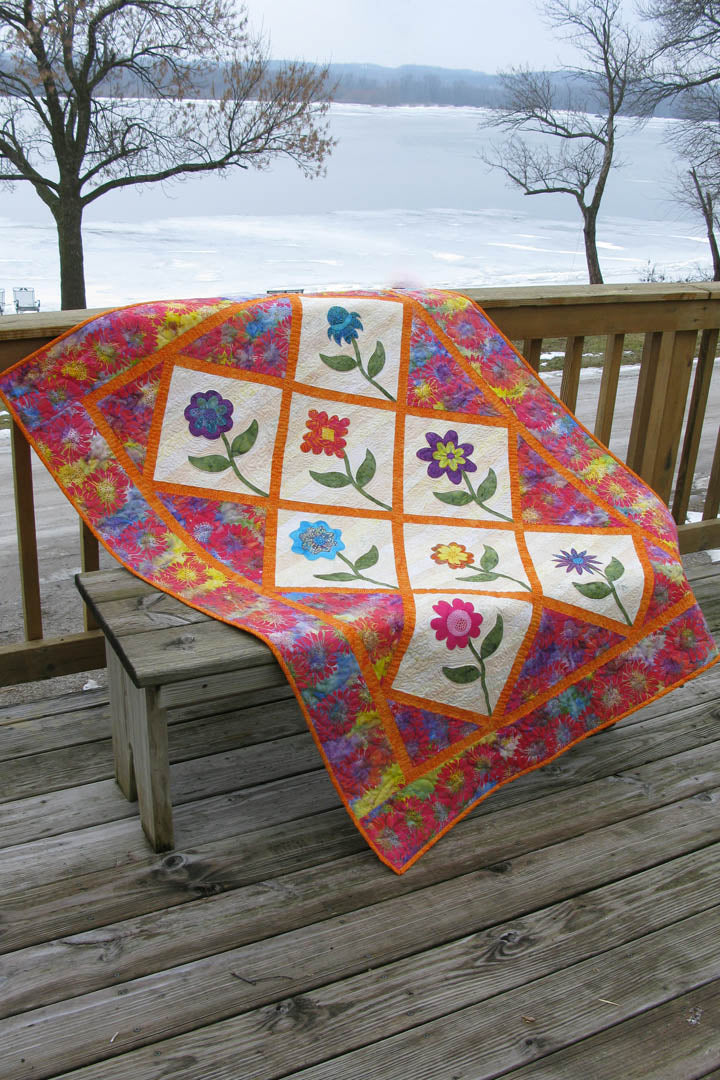 Summer flowers applique quilt with 8 full size flowers