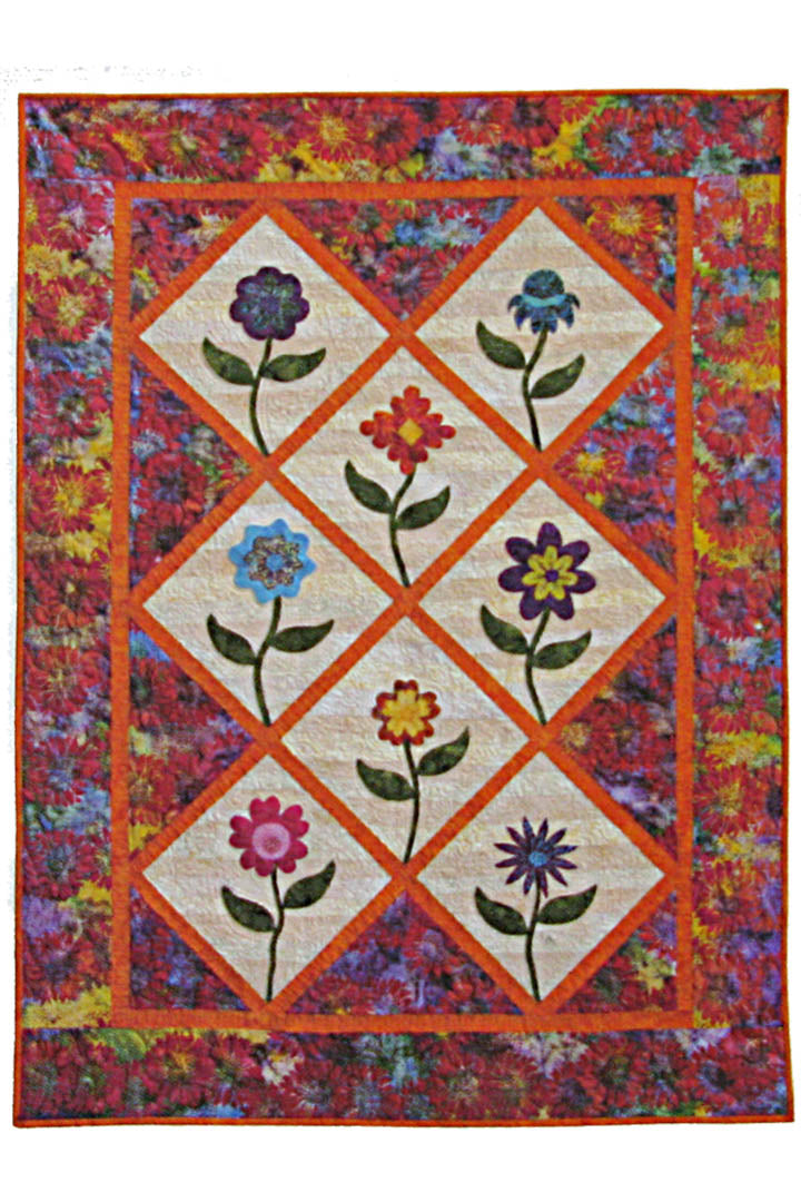 Summer flowers applique quilt with 8 full size flowers