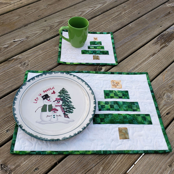 Wonky Christmas Tree mug rug and placemat